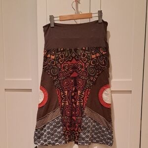 Bohemian Patterned Earth Tone Skirt with Drawstring